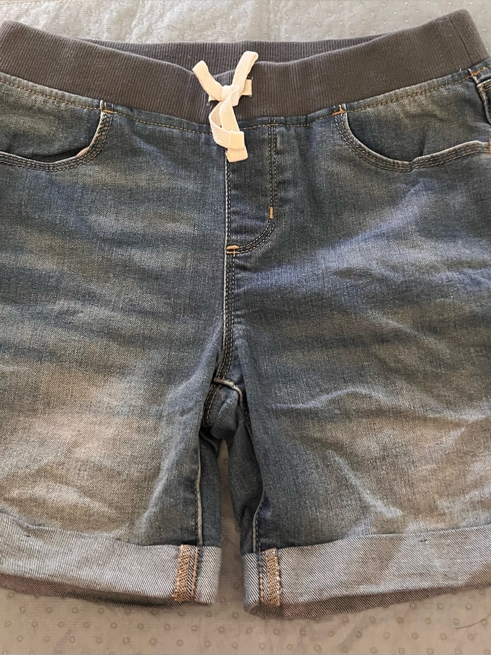 Girls Denim Jogger Shorts with Drawstring Waist